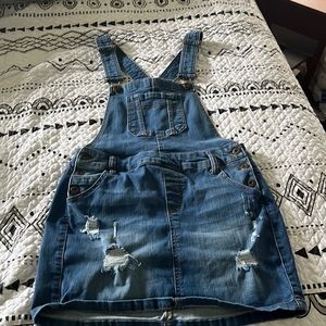 Denim overall distressed dress